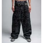 Affliction jeans baggy ETERNAL SKULL washed černé 110WL212-LTST – Zboží Dáma