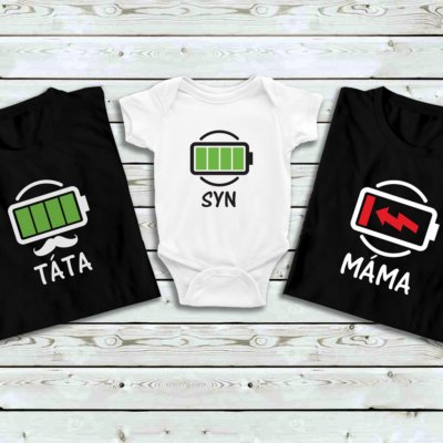 Set triček Low Battery Family trička: Bílé Druh potisku: Dcera – Zboží Mobilmania