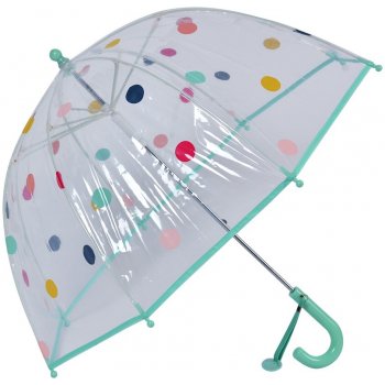 Clayre & Eef deštník pro děti se zeleným držadlem a puntíky průhledný