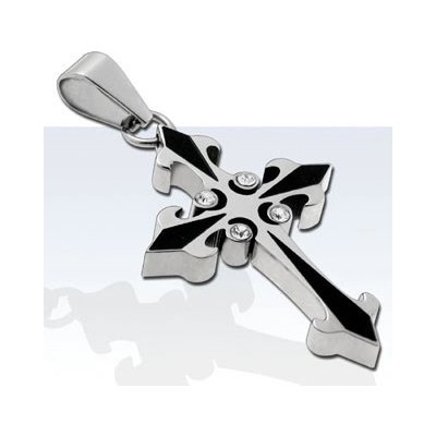 Šperky eshop Přívěsek z chirurgické oceli dvoubarevný kříž se čtyřmi zirkony AA05.21 – Zboží Dáma