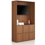 Frame, Kancelářská skříň 6x dveře, prostor pro TV, 1299 x 450 x 2162 mm, zámek PUSH-lock, ořech – Zboží Mobilmania