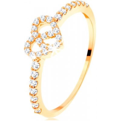 Šperky Eshop Prsten ze žlutého zlata zirkonová ramena blýskavý čirý obrys srdce S3GG113.66