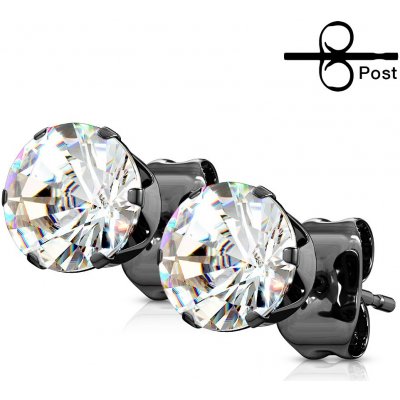 Šperky eshop z oceli černé barvy s čirým zirkonem v kotlíku puzetky AB01.13 – Hledejceny.cz