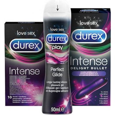 Sada Durex Intense kondomy 10 ks + lubrikační gel 50 ml + vibrátor Delight Bullet 1 ks