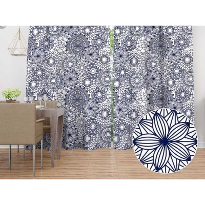 Biante Bavlněný závěs Sandra SA-274 Tmavě modré mandaly na bílém 140x190 cm – Zboží Mobilmania