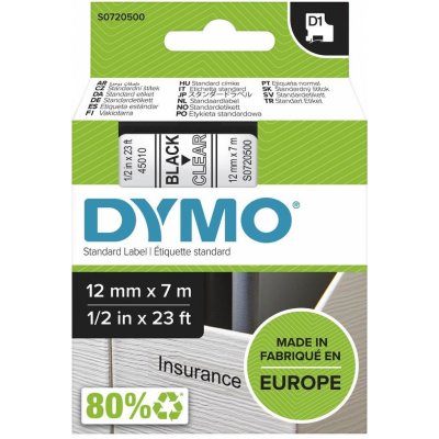 DYMO páska D1 12mm x 7m, černá na průhledné, 45010, S0720500