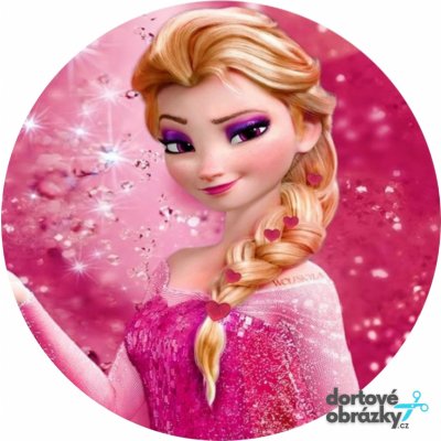 Jedlý tisk FROZEN - ELSA - RŮŽOVÁ ● materiál: JEDLÝ PAPÍR Ⓜ️, ● velikost: průměr 16 cm ☝ – Zboží Mobilmania