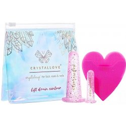 Crystallove Crystalcup® For Face Eyes & Neck Lift Drain Contour Silikonové baňky pro masáž obličeje Rose 2 druhy baněk + silikonový kartáček