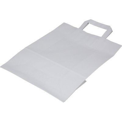 Papírová taška s plochým uchem délka 35 cm šířka 26 cm záložka 12 cm bílá
