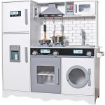 Derrson dřevěná kuchyňka XXL interaktivní bílá s pračkou a ledničkou – Zboží Dáma