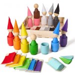 Montessori Ulanik dřevěná hračka "Peg Dolls with Hats Beds and Cups" – Sleviste.cz