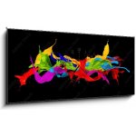 Obraz s hodinami 1D panorama - 120 x 50 cm - abstract color splashes on black background abstraktní barevné cákance na černém pozadí – Hledejceny.cz