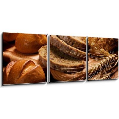 Obraz 3D třídílný - 150 x 50 cm - assortment of baked bread sortiment pečeného chleba – Zboží Mobilmania