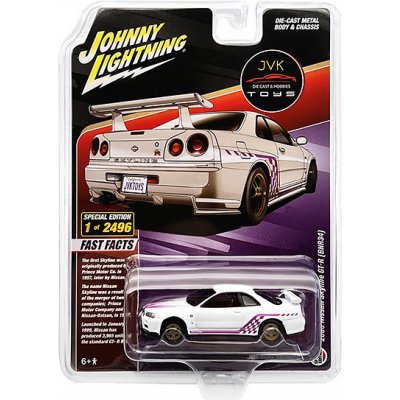 Johnny Lightning Nissan Skyline GT-R BNR34 2000 bílý 1:64 – Zboží Mobilmania