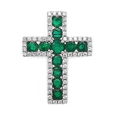 Beny Jewellery Zlatý Přívěsek Kříž se Smaragdy a Diamanty 2050122