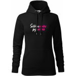 Dámská mikina s kapucí Šetřím vodu piju VÍNO ČERNÁ Černá Bílá + růžová – Zboží Dáma