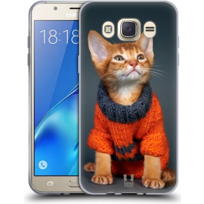 Pouzdro HEAD CASE Samsung Galaxy J7 2016 (J710, J710F) vzor Legrační zvířátka kočička v oranžovém svetru