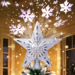 ROSNEK Hvězda vánočního stromku Top LED sněhová vločka Červenáující projektor Vánoční osvětlení Vánoční stromek ozdoba stříbrná