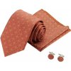Kravata Oranžový Set kravata kapesník a manžetové knoflíčky Flowee