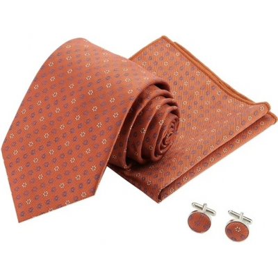 Oranžový Set kravata kapesník a manžetové knoflíčky Flowee
