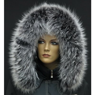 Špongr Kožešinový lem límec na kapuci z finského mývalovce 1030 černá & bílá – Zboží Mobilmania