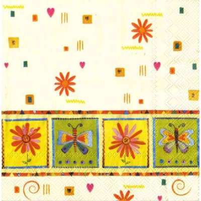 Ubrousek 33x33cm Motýli a květy krémové – Zboží Mobilmania