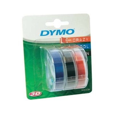 Dymo originální páska do tiskárny štítků, Dymo, S0847750, bílý tisk/černý, modrý, červený podklad, 3m, 9mm, 1 blistr/3 ks, 3D – Zboží Živě
