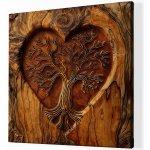 Obraz na plátně - Strom života Srdce tep, dřevo styl FeelHappy.cz Velikost obrazu (šířka x výška): 40 x 40 cm – Zboží Dáma
