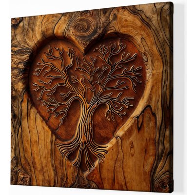 Obraz na plátně - Strom života Srdce tep, dřevo styl FeelHappy.cz Velikost obrazu (šířka x výška): 40 x 40 cm – Zboží Dáma