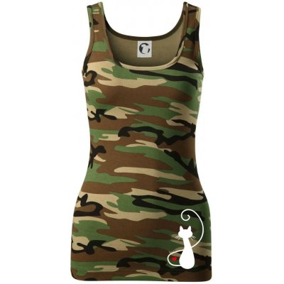 Zamilovaná kočka zpředu dámské Maskáčové tílko Hnědý maskáč – Zboží Dáma