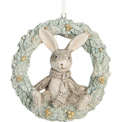 Clayre & Eef Závěsná dekorace králíček sedící na věnci 8*3*8 cm – Hledejceny.cz