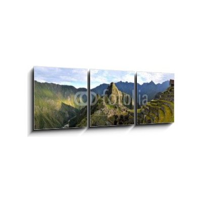 Obraz 3D třídílný - 150 x 50 cm - Panorama of Machu Picchu, lost Inca city in the Andes, Peru Panorama z Machu Picchu, ztracené město Inků v Andách, Peru – Hledejceny.cz