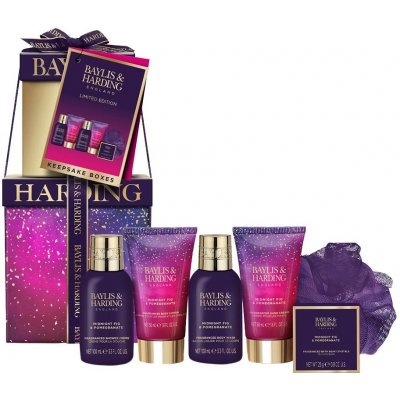 Baylis & Harding Fík a Granátové jablko sprchový gel 100 ml + sprchový krém 100 ml + tělové mléko 50 ml + krém na ruce 50 ml + krystalky do koupele 25 g + houbička – Zboží Mobilmania