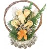 Květina Smuteční kytice z umělých květin šiškový košík - oranžové