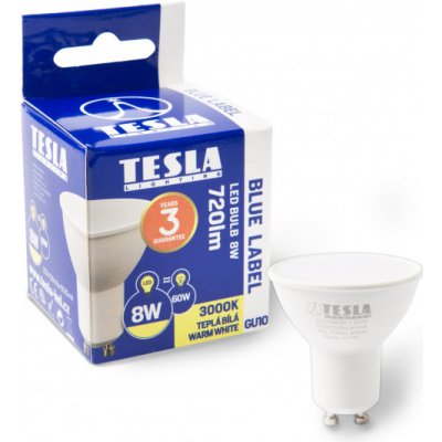 Tesla LED žárovka GU10 8W 230V 720lm 25 000h/3000K teplá bílá/100st