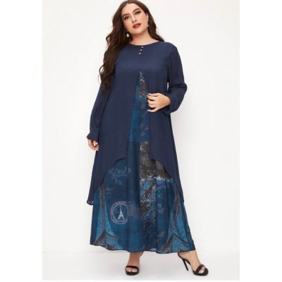 Dámské maxi dlouhé šaty batika A1919 modré – Zboží Mobilmania
