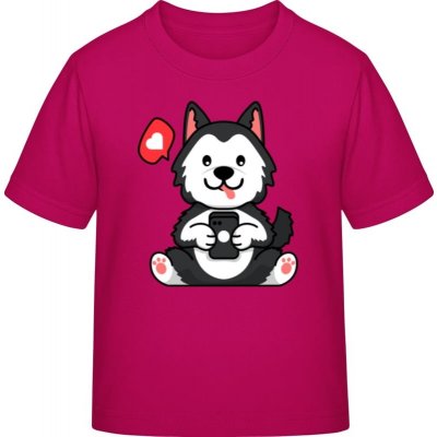 E190 tričko pro děti Design Pes hrající si na telefonu Sorbetová – Zboží Mobilmania