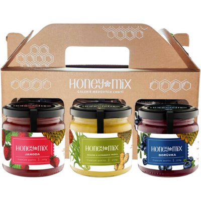 HoneyMix Dárková sada medů, Jahoda, Zázvor a citronová tráva, Borůvka, 3x250 g – Zboží Dáma