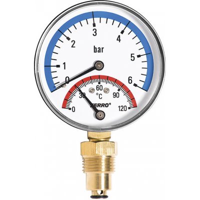 NOVASERVIS Termomanometr 80mm 1/2" radiální 0-6 bar, 0-120°C TM80R – Zboží Mobilmania