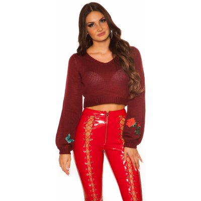 Koucla Crop knit sweater with patches BORDEAUX – Zbozi.Blesk.cz