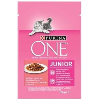 PURINA ONE cat Junior mini filetky s lososom a mrkvou v šťave 26 x 85 g