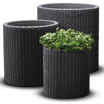 KETER S+M+L CYLINDER Planter sada kvetináčů 3ks ratan antracit