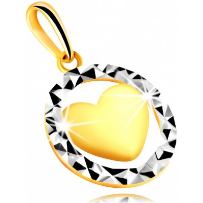 Šperky Eshop Přívěsek v kombinovaném zlatě obrys kruhu s trojúhelníkovým řezem, vypouklé srdce S4GG245.16 – Zbozi.Blesk.cz