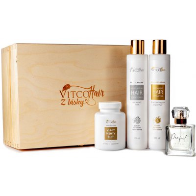 VitcoHair 90 kapslí + VitcoHair Shampoo 250 ml + parfém Vitco Perfect 50 ml dárková sada – Zboží Mobilmania