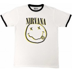 Nirvana tričko Double Happy Face Ringer White