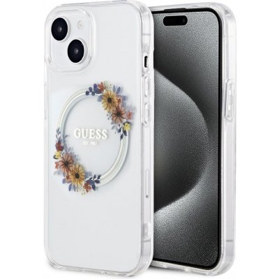 Guess PC/TPU Flowers Ring Glossy Logo MagSafe iPhone 15 Plus čiré – Zboží Mobilmania