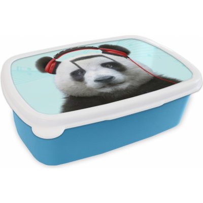 MuchoWow® Lunchbox Chlebník 17x11 cm Panda - Sluchátka - Zvířátko - Hudební noty - Červený dětský chlebník - Oběd - Plastový - Chlebník - Sendvičovač - Obědový box pro děti – Zboží Mobilmania