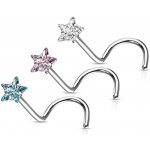 Šperky4U zahnutý piercing do nosu hvězdička čirý zirkon N0138C – Zboží Dáma