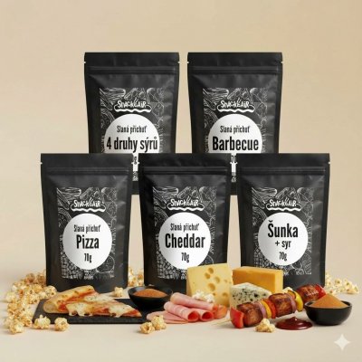 SnackAir Popcorn příchutě 5 x 70 g (šunka sýr, cheddar, pizza, 4 sýry, BBQ) – Zboží Mobilmania