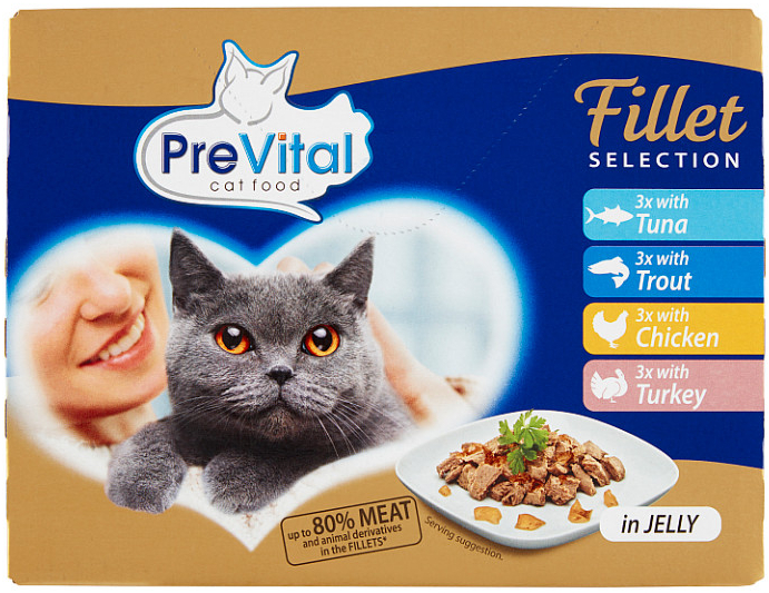 PreVital Dušené filetky 4 příchutě v želé 12 x 85 g